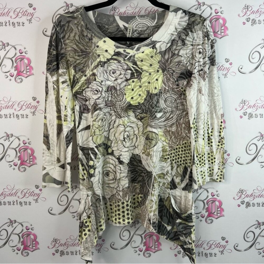 Cubism top polkadot flowers crinkle pockets paisley Floral Print Women's Top